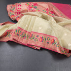 Tissue Light Green Saree With Zari Buttas And Banaras Border