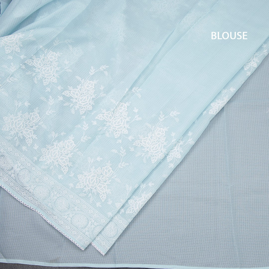 Kota Light Blue Floral Thread Work Saree