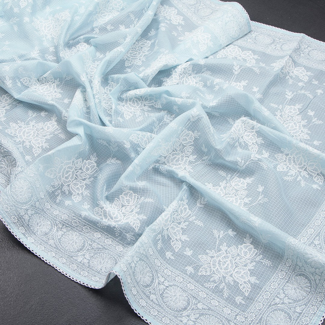 Kota Light Blue Floral Thread Work Saree - Kumaran Silks