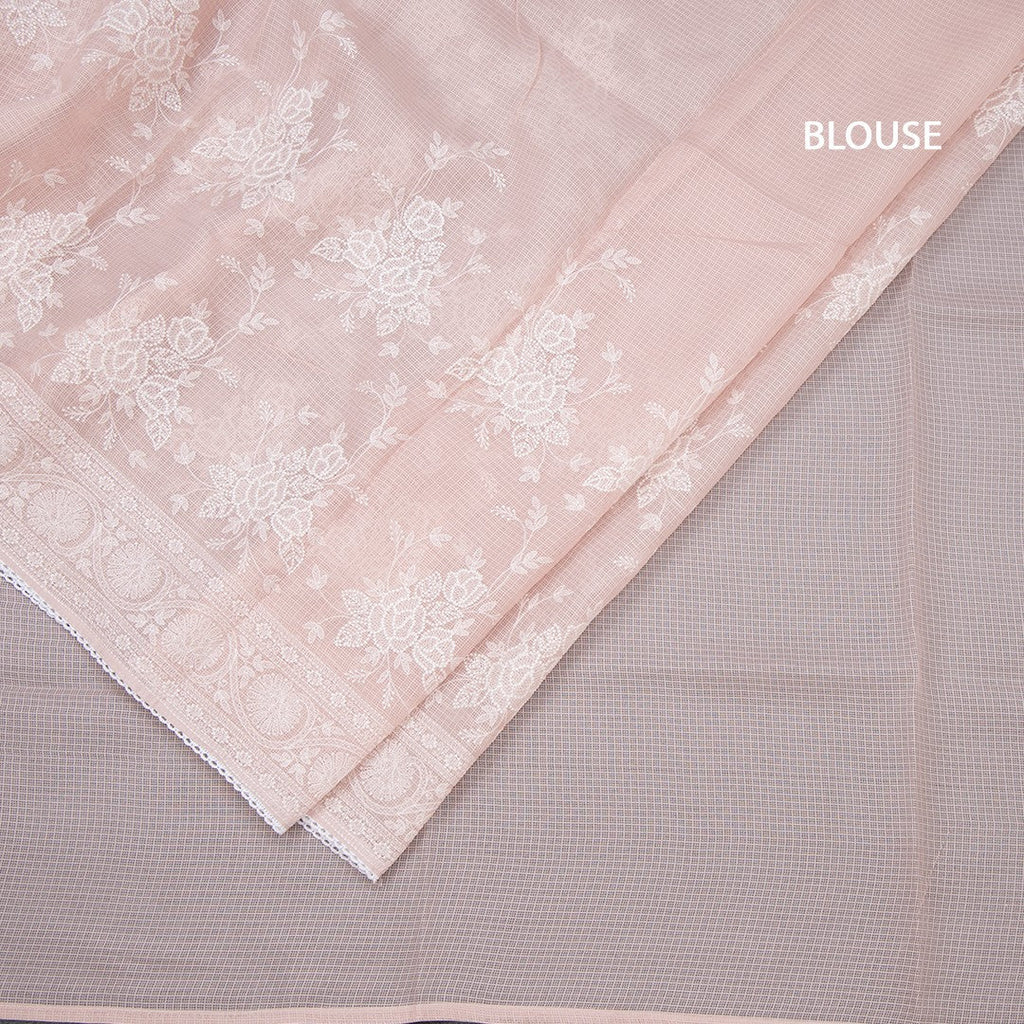 Kota Light Peach Floral Thread Work Saree