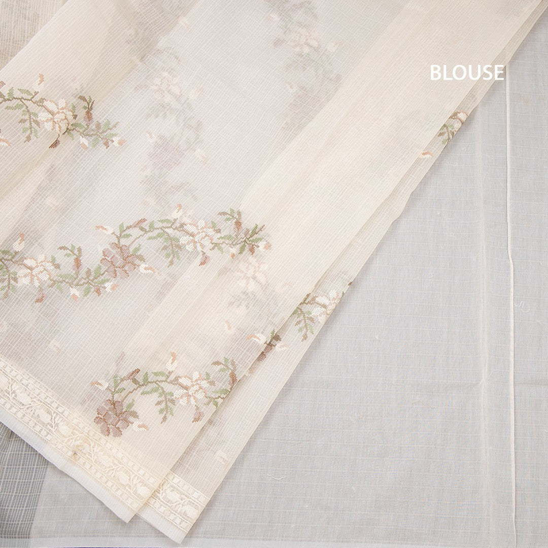Kota Cream Floral Thread Work Saree