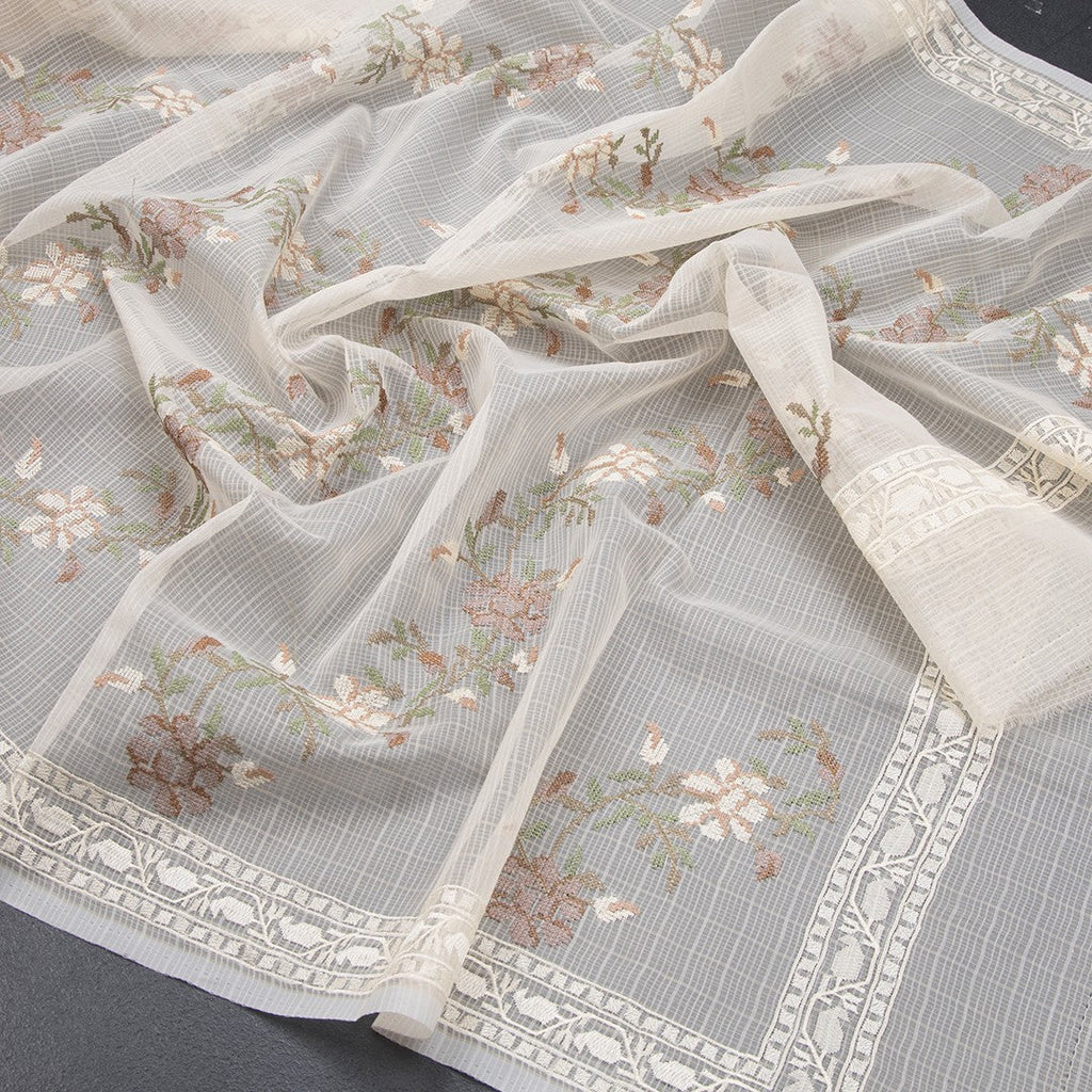 Kota Cream Floral Thread Work Saree - Kumaran Silks