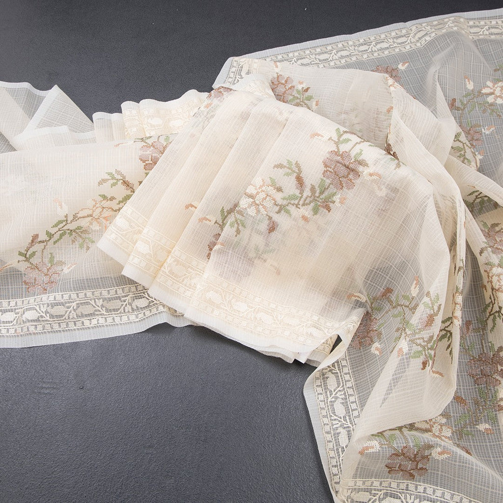 Kota Cream Floral Thread Work Saree