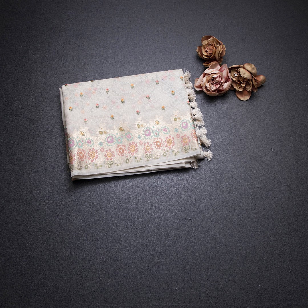 Kota Cream Floral Thread Buttas And Zari Border