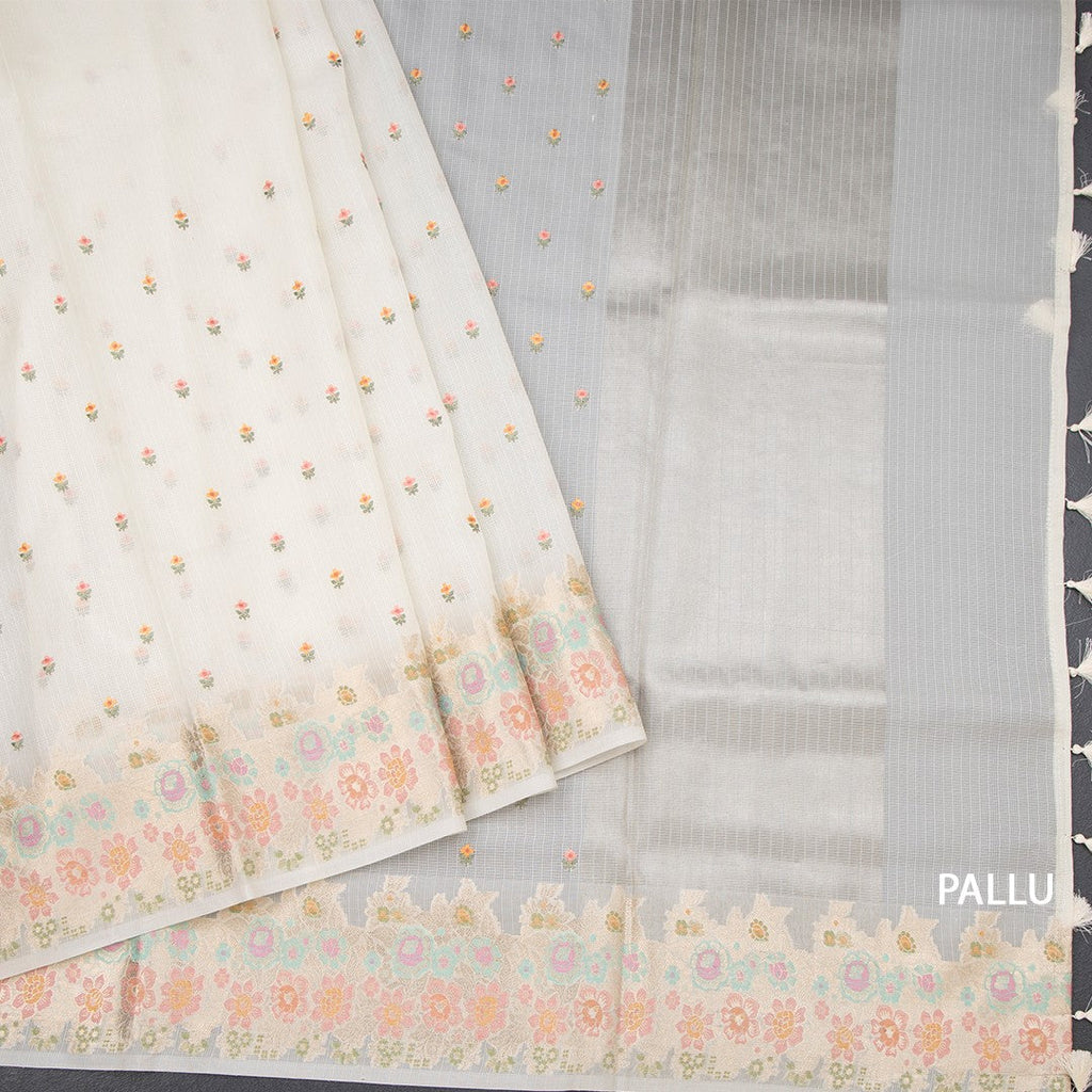 Kota Cream Floral Thread Buttas And Zari Border