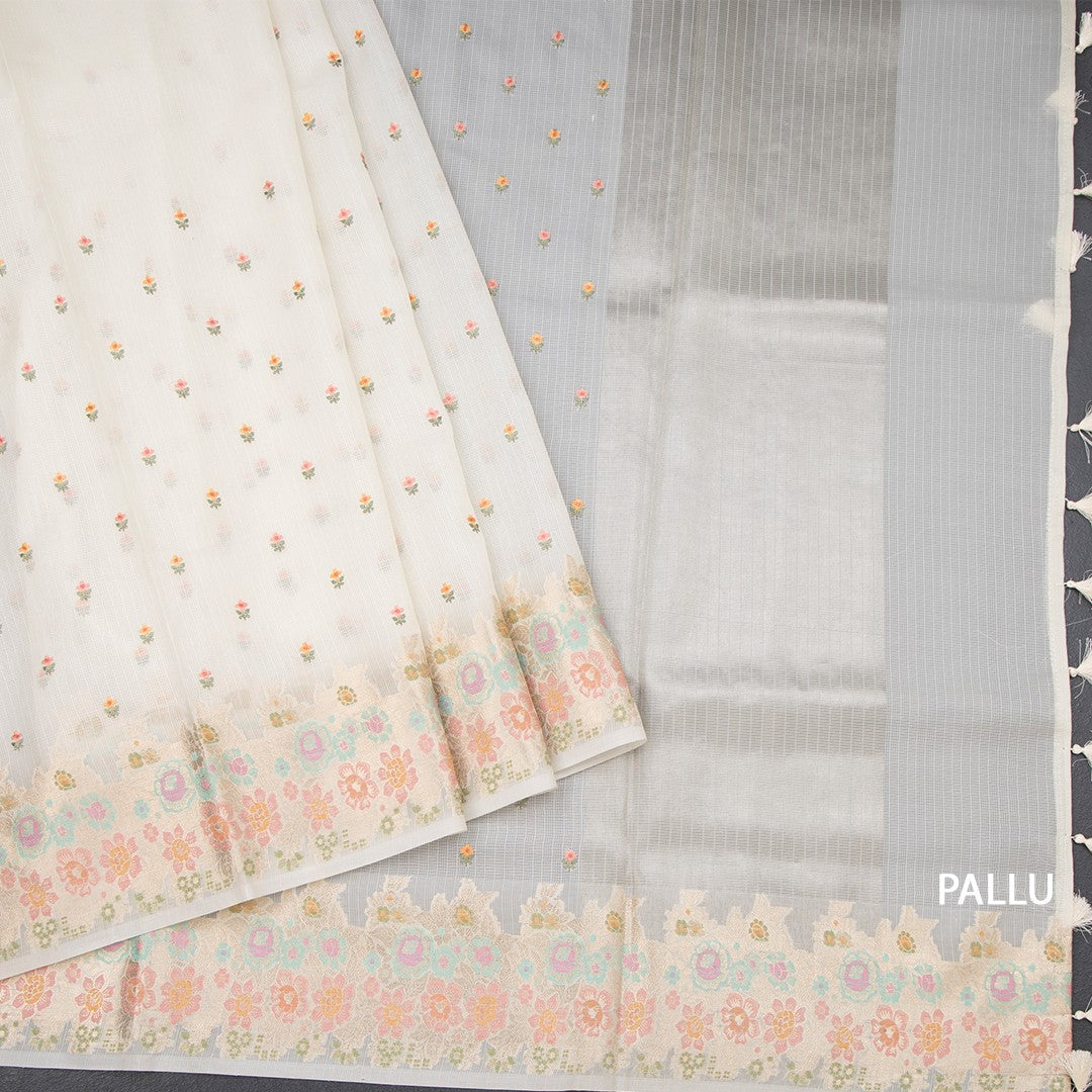 Kota Cream Floral Thread Buttas And Zari Border