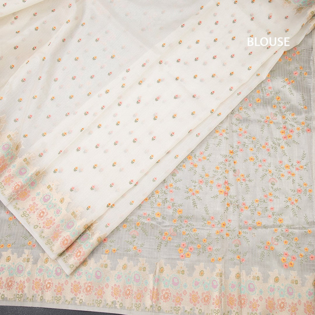 Kota Cream Floral Thread Buttas And Zari Border