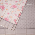 Tussar Cream Floral Printed Saree And Zari Checks Border