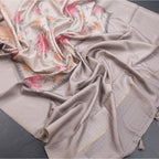 Tussar Cream Floral Printed Saree And Zari Checks Border - Kumaran Silks