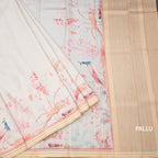 Raw Silk Cream Printed Saree With Forest Design