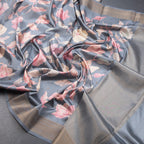 Raw Silk Grey Floral Printed Saree And Zari Border - Kumaran Silks