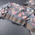 Raw Silk Grey Floral Printed Saree And Zari Border