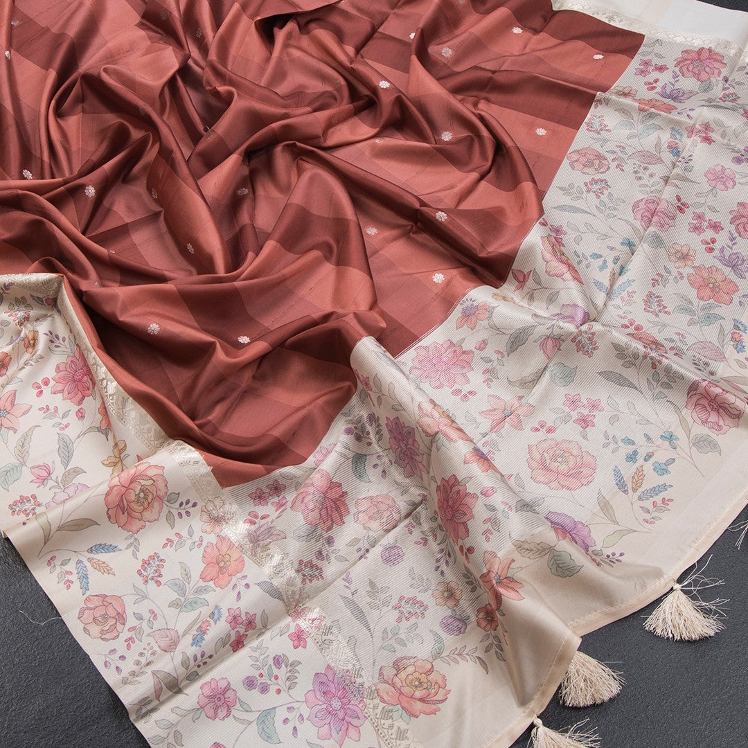 Raw Silk Multi Colour Saree With Zari Buttas And Printed Border - Kumaran Silks