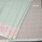 Kota Mint Green Saree With Thread Buttas And Printed With Zari Border