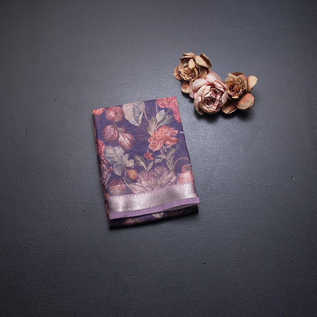 Kota Purple Floral Printed Saree And Zari Border