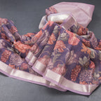 Kota Purple Floral Printed Saree And Zari Border