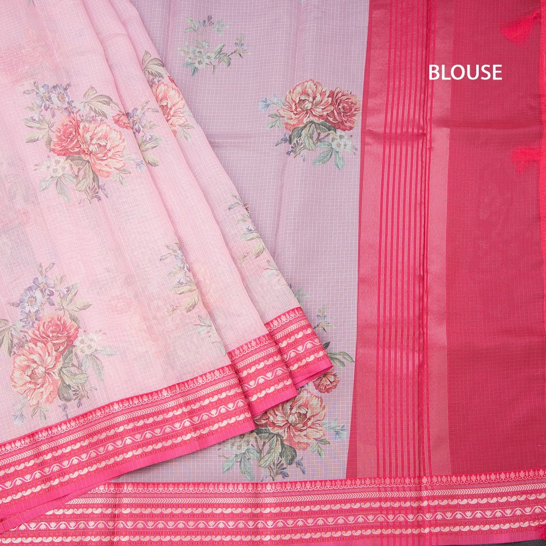Kota Rose Pink Floral Printed Saree And Zari Border
