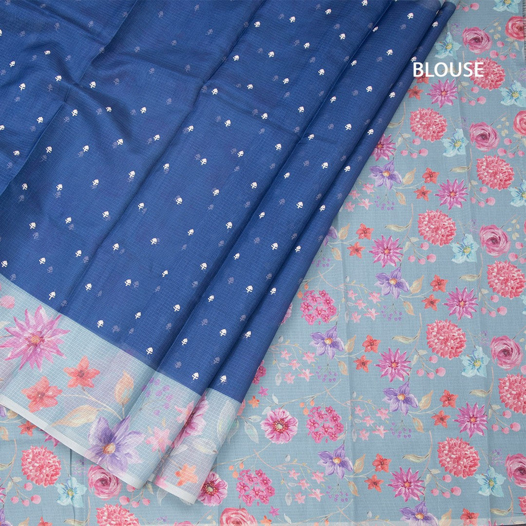 Kota Ink Blue Saree With Thread Buttas And Printed Border