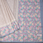 Tussar Light Brown Saree With Thread Buttas And Printed Border 03