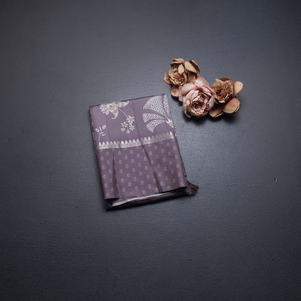 Raw Silk Wine Colour Floral Printed Saree 02
