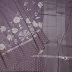 Raw Silk Wine Colour Floral Printed Saree 02