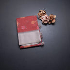 Tussar Maroon Floral Printed Saree And Zari Checks Border