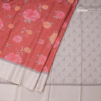 Tussar Maroon Floral Printed Saree And Zari Checks Border