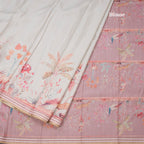 Raw Silk Cream Printed Saree With Forest Design 02