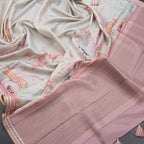 Raw Silk Cream Printed Saree With Forest Design 02 - Kumaran Silks