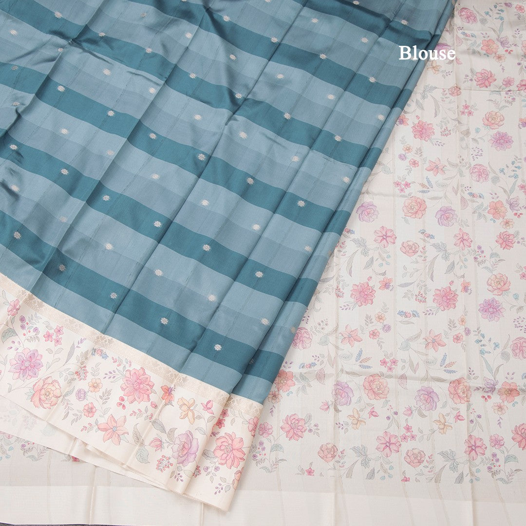 Raw Silk Multi Colour Saree With Zari Buttas And Printed Border 02