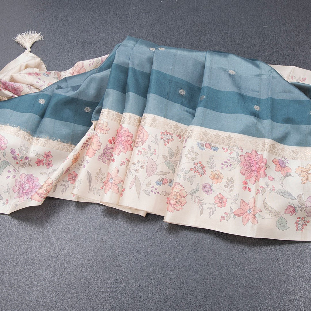 Raw Silk Multi Colour Saree With Zari Buttas And Printed Border 02