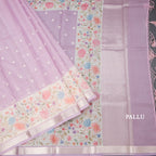 Kota Lavender Saree With Thread Buttas And Printed With Zari Border