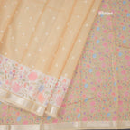 Kota Sandal Saree With Thread Buttas And Printed With Zari Border