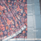 Kota Dark Grey Floral Printed Saree And Zari Border