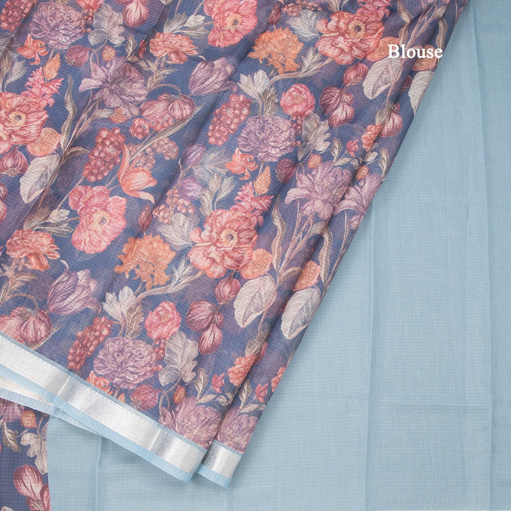Kota Dark Grey Floral Printed Saree And Zari Border