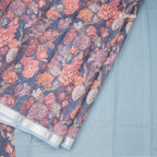 Kota Dark Grey Floral Printed Saree And Zari Border