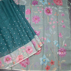 Kota Dark Green Saree With Thread Buttas And Printed Border