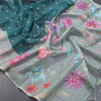 Kota Dark Green Saree With Thread Buttas And Printed Border - Kumaran Silks