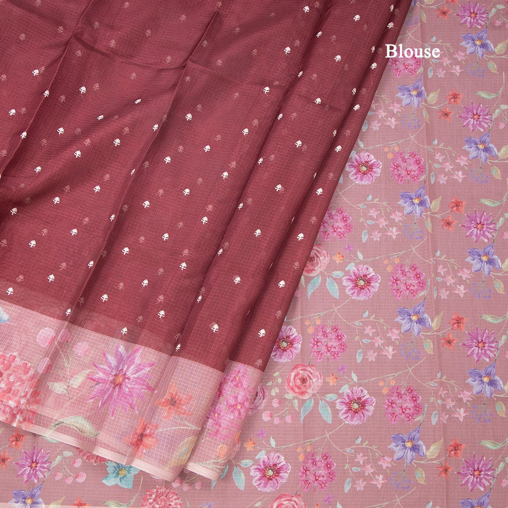 Kota Maroon Saree With Thread Buttas And Printed Border