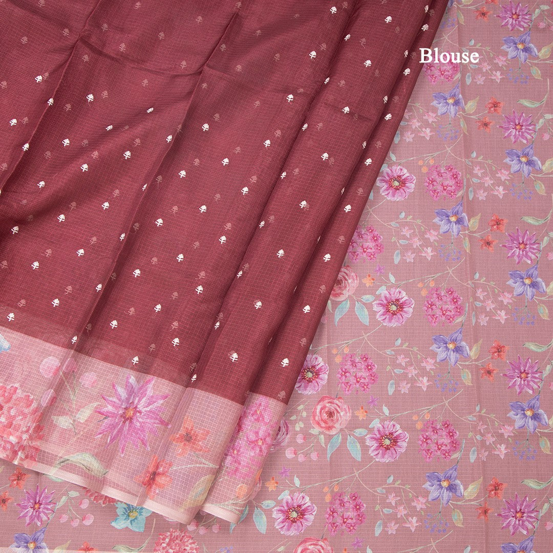 Kota Maroon Saree With Thread Buttas And Printed Border