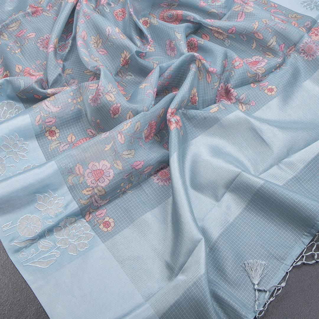 Kota Light Blue Floral Printed Saree - Kumaran Silks