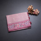 Raw Silk Peach Saree With Thread Buttas And Printed Border