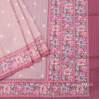 Raw Silk Peach Saree With Thread Buttas And Printed Border