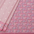 Raw Silk Peach Saree With Thread Buttas And Printed Border