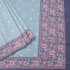 Raw Silk Powder Blue Saree With Thread Buttas And Printed Border