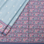 Raw Silk Powder Blue Saree With Thread Buttas And Printed Border