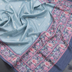 Raw Silk Powder Blue Saree With Thread Buttas And Printed Border - Kumaran Silks