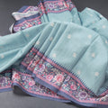 Raw Silk Powder Blue Saree With Thread Buttas And Printed Border