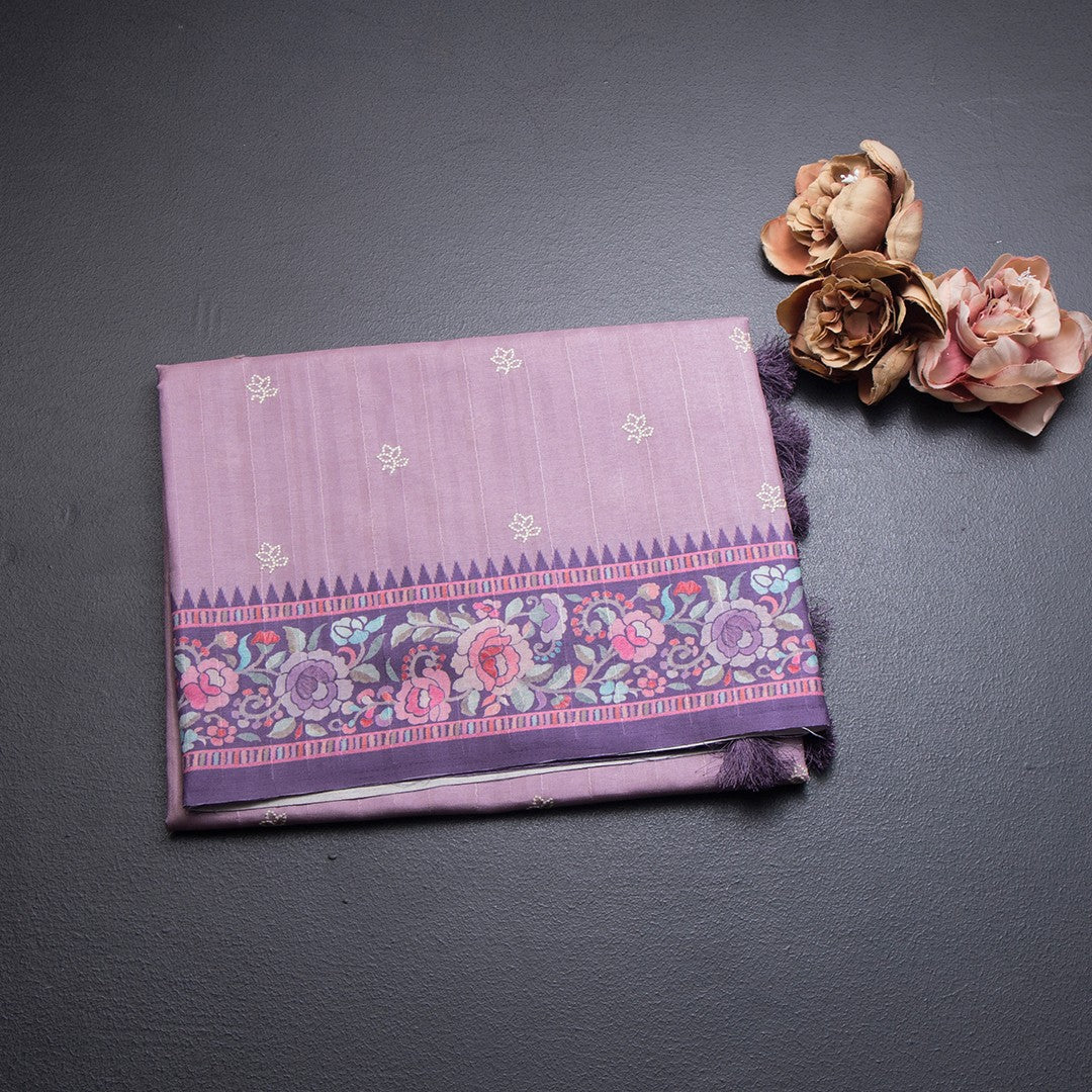 Raw Silk Onion Pink Saree With Thread Buttas And Printed Border