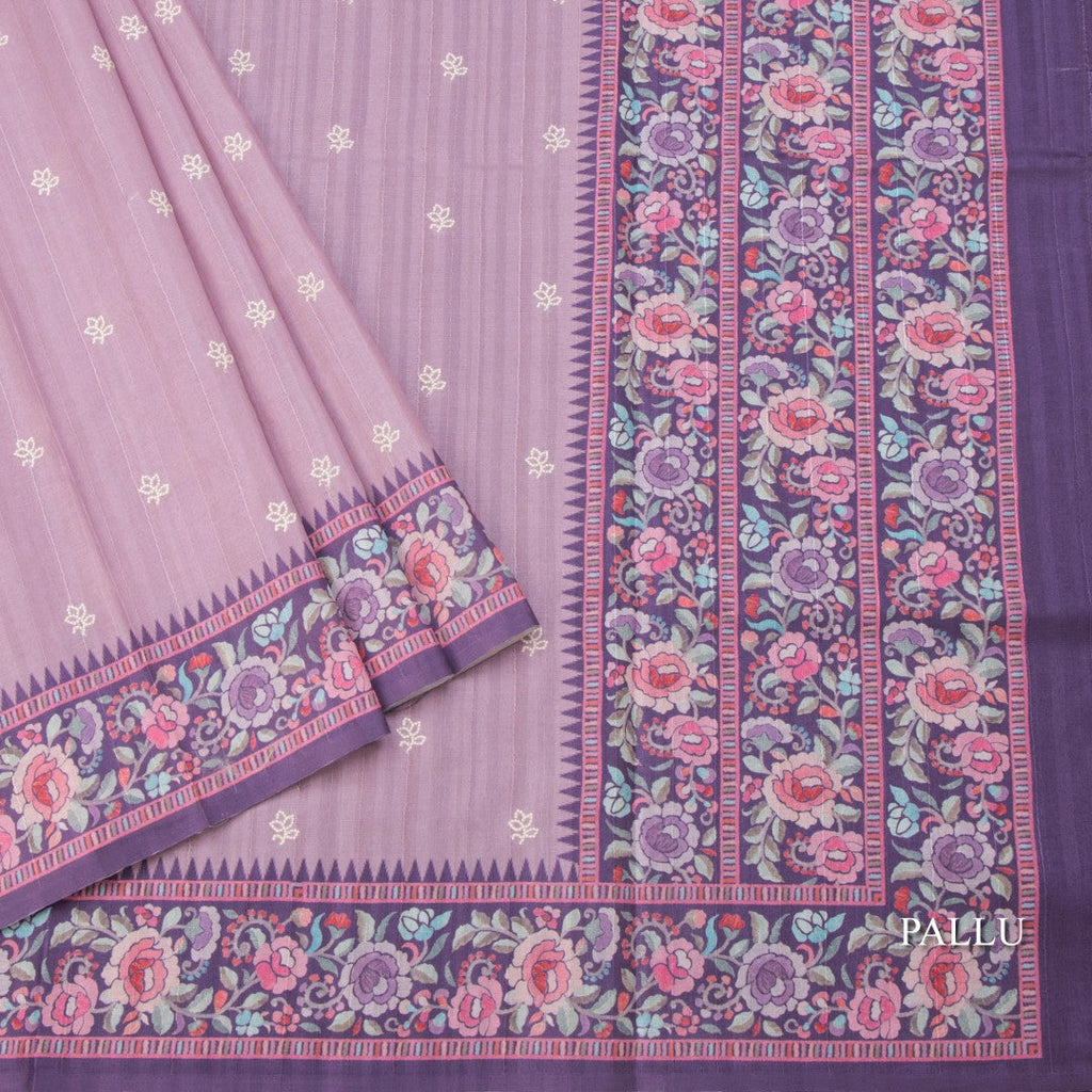 Raw Silk Onion Pink Saree With Thread Buttas And Printed Border